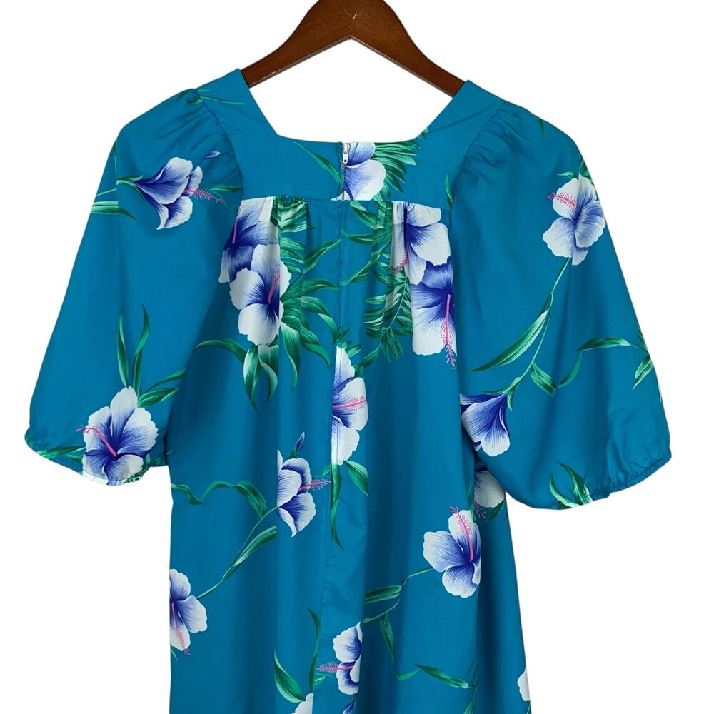 Vintage Helenas Hawaiian Dress Blue Floral Short Sleeve Knee Length Women's S - Picture 7 of 9